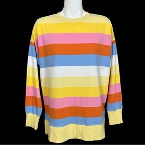 Crown & Ivy Belk Red Multi Striped Crew Neck Oversized Sweatshirt Small NWT